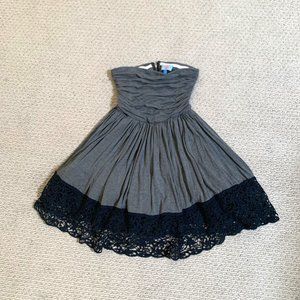 plenty Tracy Reece Grey & Black Lace Strapless Ruched Cocktail Dress w pockets
